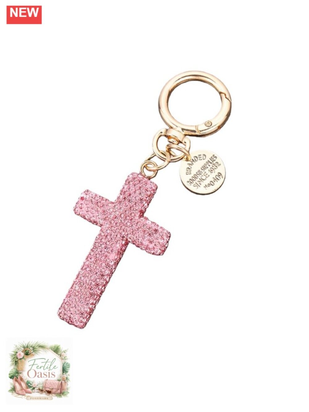 Crystal Rhinestone Cross Keychain for Handbags Purse Religious Charm